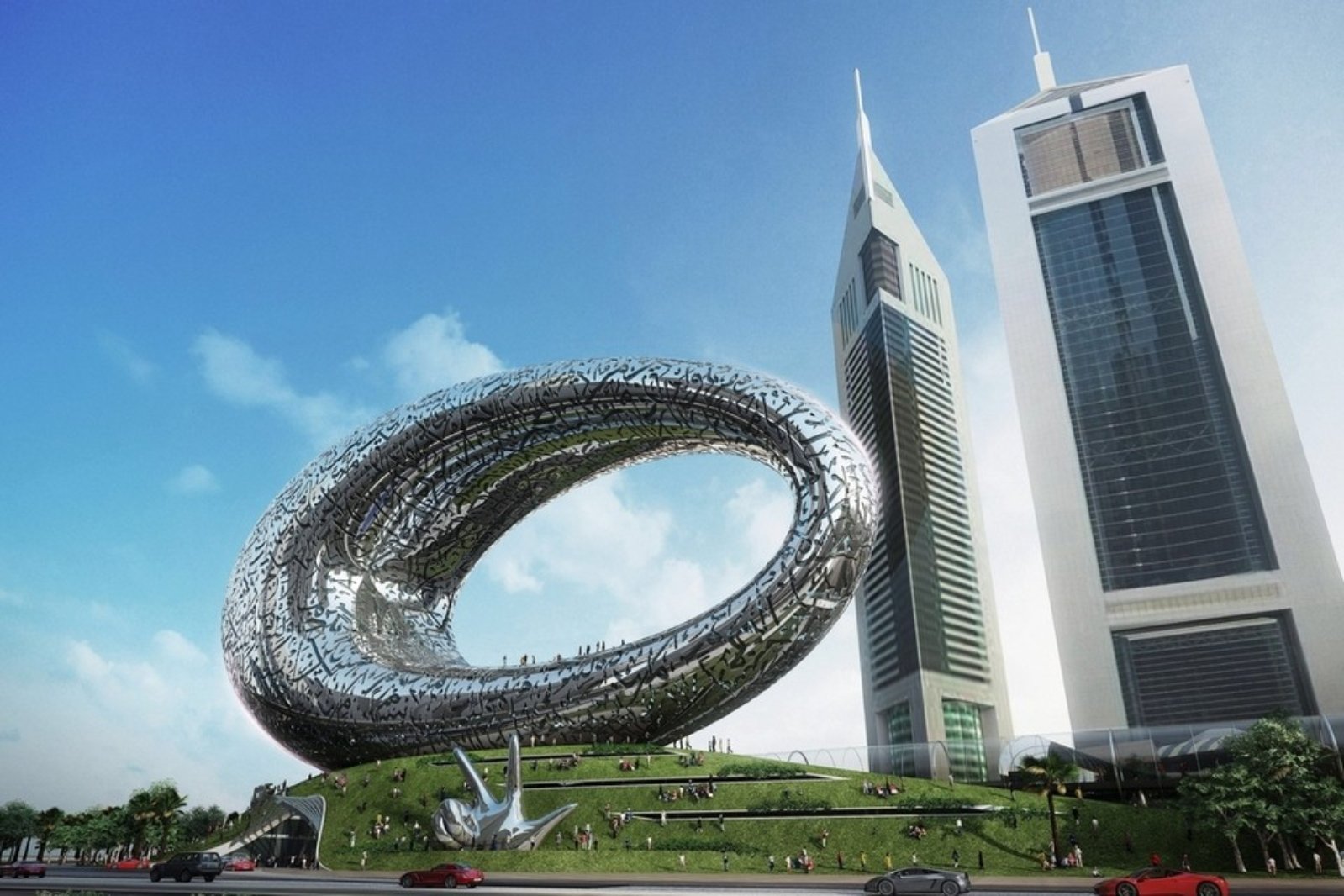 Кольцевое здание. Дубай Museum of the Future. Музей будущего Museum of the Future. Абу Даби музей будущего. Dubai музей будущего.